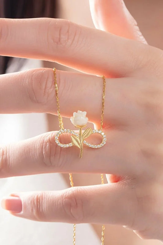 White Rose Infinity Necklace