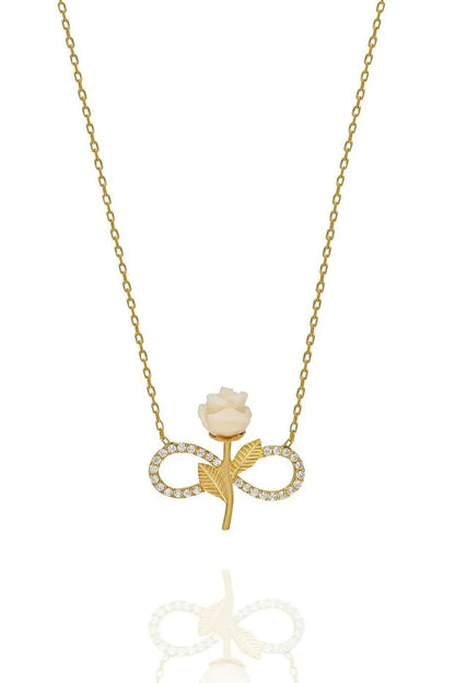 White Rose Infinity Necklace - 925 Sterling Silver & Zircon
