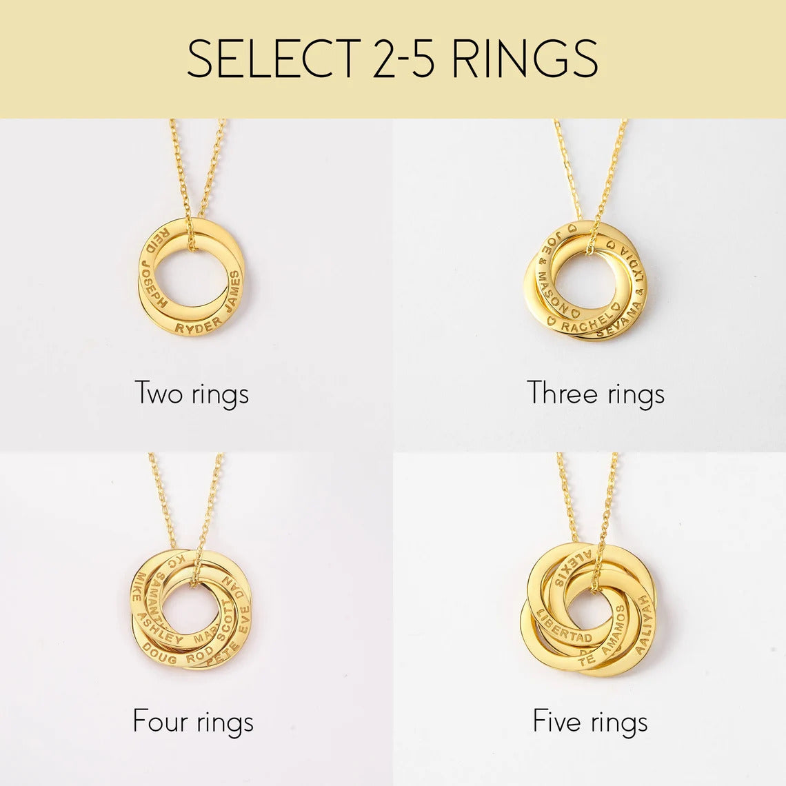 Interlocking Russian Rings Necklace with Custom Names