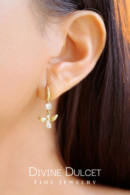 24K Gold Bee Earrings with Sparkling Crystals
