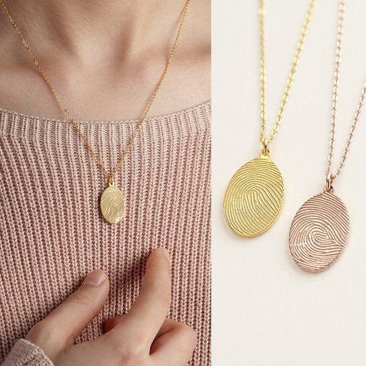 Real Fingerprint Necklace with Custom Name