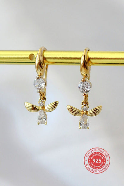24K Gold Bee Earrings with Sparkling Crystals