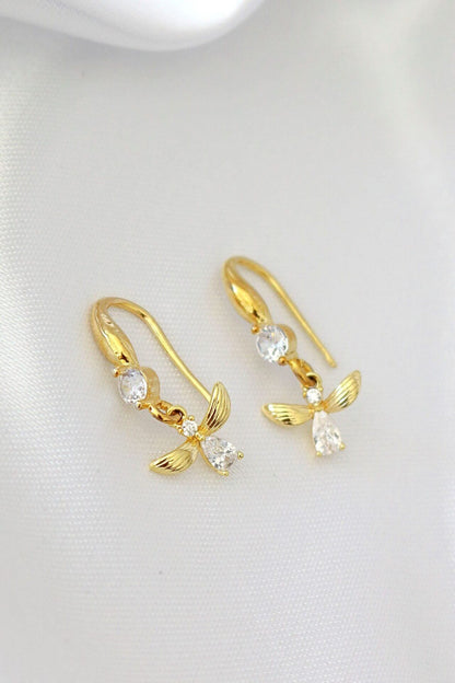 24K Gold Bee Earrings with Sparkling Crystals