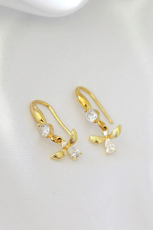 24K Gold Bee Earrings with Sparkling Crystals