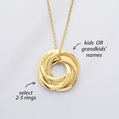 Interlocking Russian Rings Necklace with Custom Names