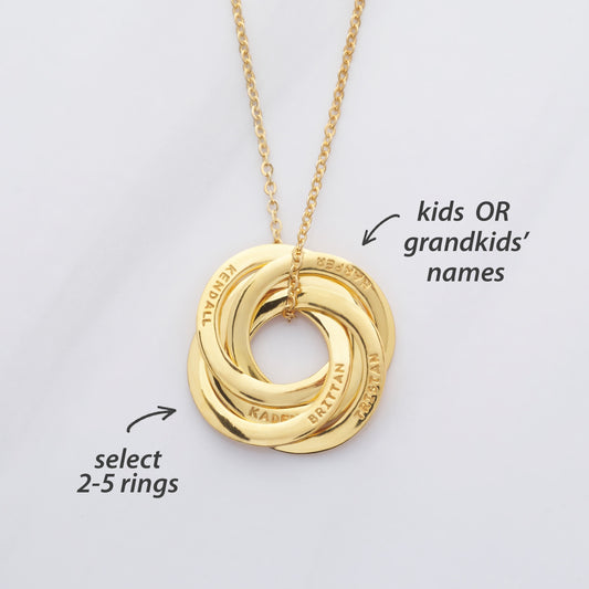 Interlocking Russian Rings Necklace with Custom Names